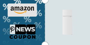 Schermata con logo Amazon e sotto la scritta News Coupon. Accanto è rappresentato il Frigorifero doppia porta bianco Beko RDSO206K40WN