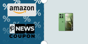Schermata con logo Amazon e sotto la scritta News Coupon. Accanto è rappresentato lo smartphone verde Motorola Edge 60 8GB / 256GB
