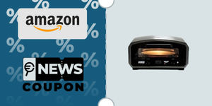 Schermata con logo Amazon e sotto la scritta News Coupon. Accanto è rappresentato il forno elettrico per pizza RGV Vulcano