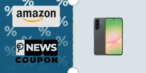 Schermata con logo Amazon e sotto la scritta News Coupon. Accanto è rappresentato lo smartphone Samsung Galaxy A56 128GB Enterprise Edition