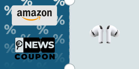 Schermata con logo Amazon e sotto la scritta News Coupon. Accanto sono rappresentate Apple AirPods Pro 3 Bianche