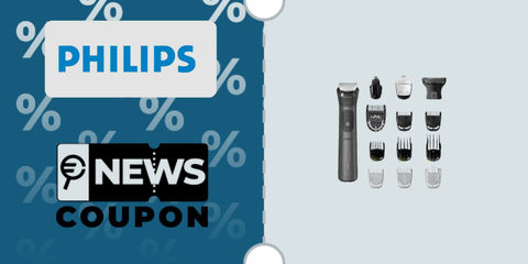 Schermata con logo Philips e sotto la scritta News Coupon. Accanto è rappresentato Philips Trimmer Series 7000 MG7940/15 e accessori in dotazione