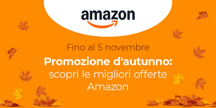 Logo Amazon nella parte superiore su sfondo bianco. Sotto è presente una scritta promozionale sull'evento 