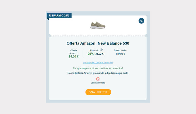 Il miglior Coupon Amazon del giorno: New Balance 530 a soli 84 euro