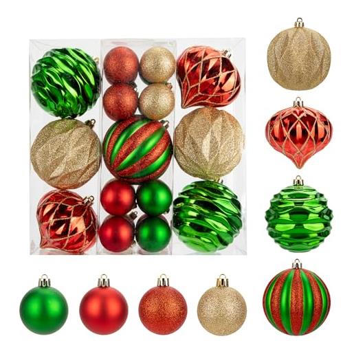Krebs Glas Lauscha - Decorazione natalizia/decorazioni per albero di Natale in vetro – Palline di Natale – Motivo: sfera rossa con un paesaggio invernale e un gnomo – 16 pezzi