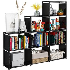 VidaXL Organizzatore Con 12 Cubi E Ante Trasparenti, Scaffale Modulare In PP E Acciaio, Nero 94x31x124 Cm