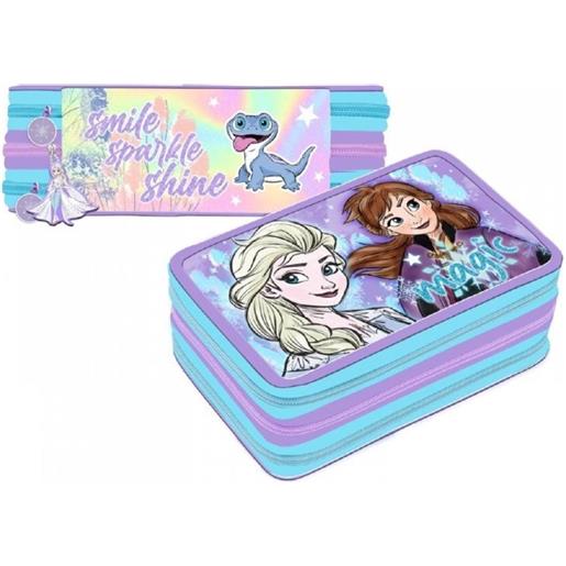 Astuccio Per Scuola Frozen 2 Dear-A - 3 Scomparti, Materiale Ripstop Resistente, Con Cinghia Per Carrello, Lilla