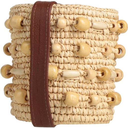 Borsa a mano in paglia boho fatta a mano con manico in perla / Borsa estiva intrecciata con coulisse / Borsa da spiaggia e da sposa - Italia