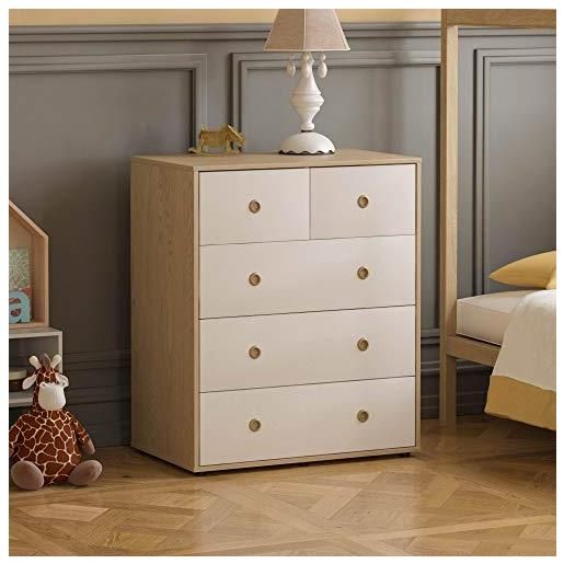 Coleshome Cassettiera Camera da Letto, Cassettiera Alta Piccola con 5 Cassetti in Tessuto, Robusta Struttura in Acciaio, Piano in Legno, Adatta per Camera da Letto e Soggiorno, Grigio Chiaro