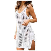 CUPSHE Costume da bagno da donna copricostume da bagno all'uncinetto senza maniche abito da spiaggia scava fuori scollo rotondo estivo copricostume, Blu, XS