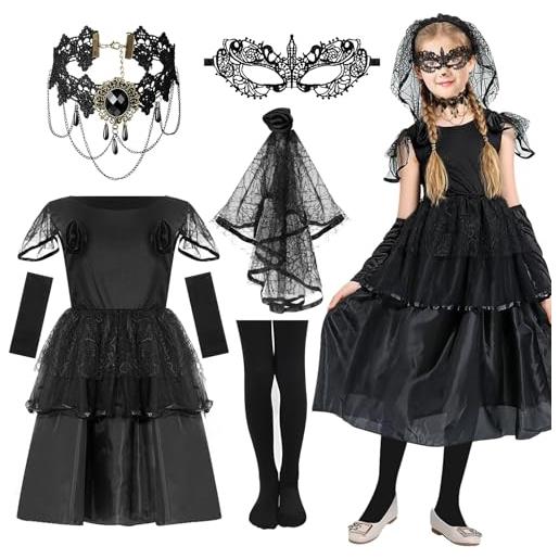 Costume Zombie Prom Queen Per Bambina Con Abito, Fascia Macchiata, Corona E Guanti - 3