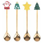 Set 6 Cucchiai Di Natale In Acciaio Inox - Forma Cuore Con Pupazzi - Regalo Natalizio Originale (Oro)