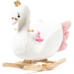 Cavallo A Dondolo HOMCOM Per Bambini - In Peluche E Legno, Con Suoni E Orsetto, 18-36 Mesi, 65x26x55 Cm, Blu