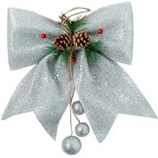 Fiocchi Glitterati Per Albero Di Natale – 5 Pezzi, 17x18 Cm, Con Pigne E Bacche Rosse, Colori Rosso, Argento E Champagne
