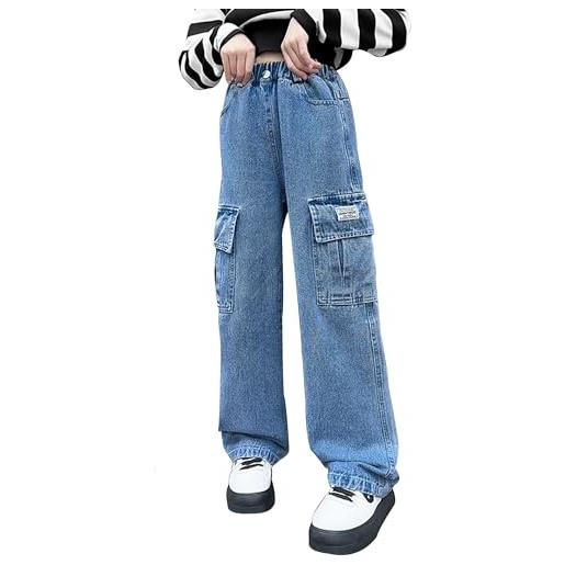 Pantaloni Cargo Denim Per Bambina - Vita Alta Gamba Larga Streetwear 5-16 Anni - Foto 6