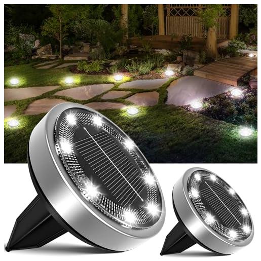 Luci Solari Da Giardino LED 2 In 1 3000K | Faretti A Terra Con Pannello Solare, Impermeabili IP44 | Illuminazione Per Vialetto E Prato