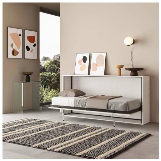 Letto A Scomparsa Singolo 80x190 Cm - Struttura In Ferro, Rete Estraibile Con Ruote | Salvaspazio Made In Italy - Foto 2
