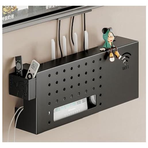 Supporto Da Parete Per Modem E Router | Mensola In MDF E Metallo | Organizzatore Per Proiettore E Fili