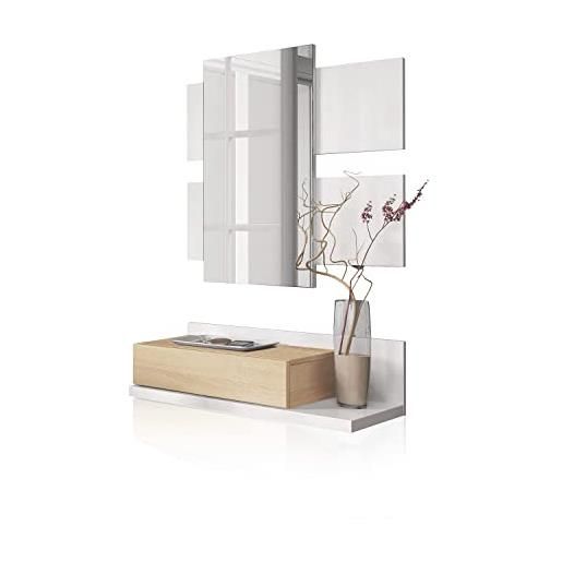 Mobile Ingresso Con Specchio E Armadio - Bianco Effetto Cemento, 133x197x33 Cm, Multifunzionale E Moderno - Foto 4