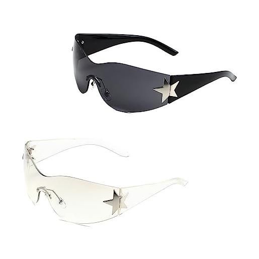 YAMEIZE Occhiali da Sole da Uomo Vintage Retro Unisex Montare Sopra Protezione UV Alla moda All'aperto Quadrati Bianco Grigio