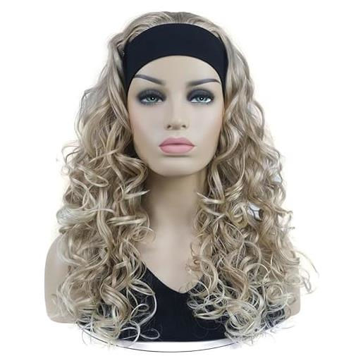 Parrucca Donna Biondo Medio Balayage Ricci Lunghi 35cm - Capelli Sintetici Con Pizzo Centrale