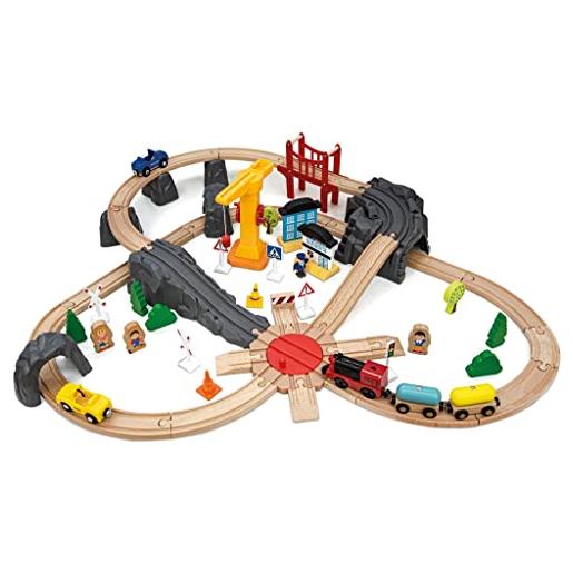 boppi Fattoria Animali Bambini con Set Trenino- Giochi in Legno per Bambino  - Giocattoli Bambino 3 Anni - Pista Trenino in Legno con Locomotiva