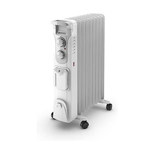 GYMAX Radiatore Olio 1500W Portatile Con Termostato - Riscaldatore Elettrico 7 Elementi, Silenzioso Con Ruote, Protezione Antiribaltamento - Nero 40x26,5x68,5 Cm