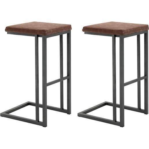 Set Di 2 Sgabelli Da Bar Vintage In Legno E Metallo - Altezza Regolabile 65-80 Cm, Girevoli 360°, Con Poggiapiedi, Carico Max 150 Kg
