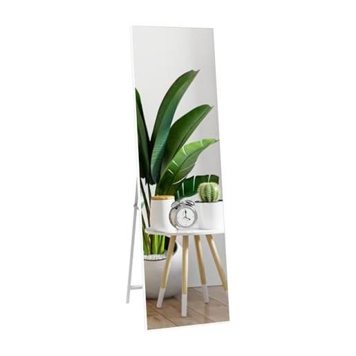 Specchio Da Terra Regolabile In Legno Bianco Opaco | 160x45 Cm | Per Camera E Soggiorno