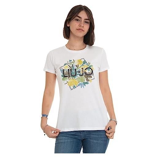 Maglietta Donna Estiva Con Scollo Rotondo, Maniche Corte, Stampata, Blu, Taglia XL – 95% Cotone 5% Spandex