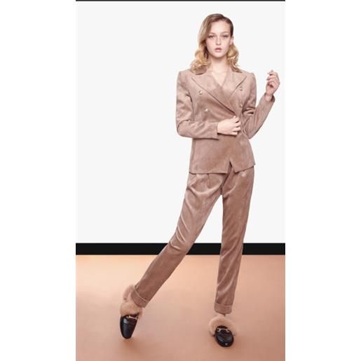 Tailleur Donna 2 Pezzi In Velluto | Giacca E Pantaloni Eleganti Per Ufficio E Cerimonie | Taglia Curvy E Slim Fit - Foto 3