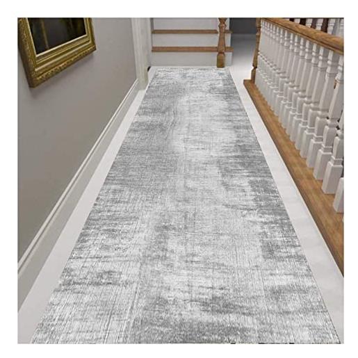 Tappeto antiscivolo lavabile per corridoio, 120 x 450 cm, grigio, in poliestere, passatoia per cucina, camera da letto, soggiorno, regolabile e venduto al metro