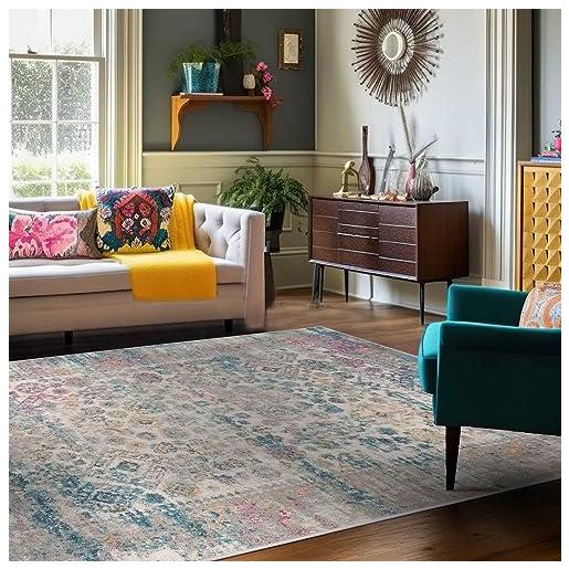 Homcomodar Vintage Tappeto Salotto Beige Tappeti 200x300cm Soggiorno Antiscivolo Lavabile in Lavatrice Tapette Camera da Letto Sala Ufficio Bambina Bambino Pelo Corto
