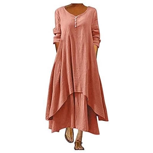 Vestito Lungo Donna Cotone Senza Maniche - Abito Casual Estivo Con Tasche E Scollo Rotondo - Foto 8