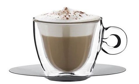 Bormioli Luigi Thermic Glass tazza cappuccino con piattino in acciaio inox