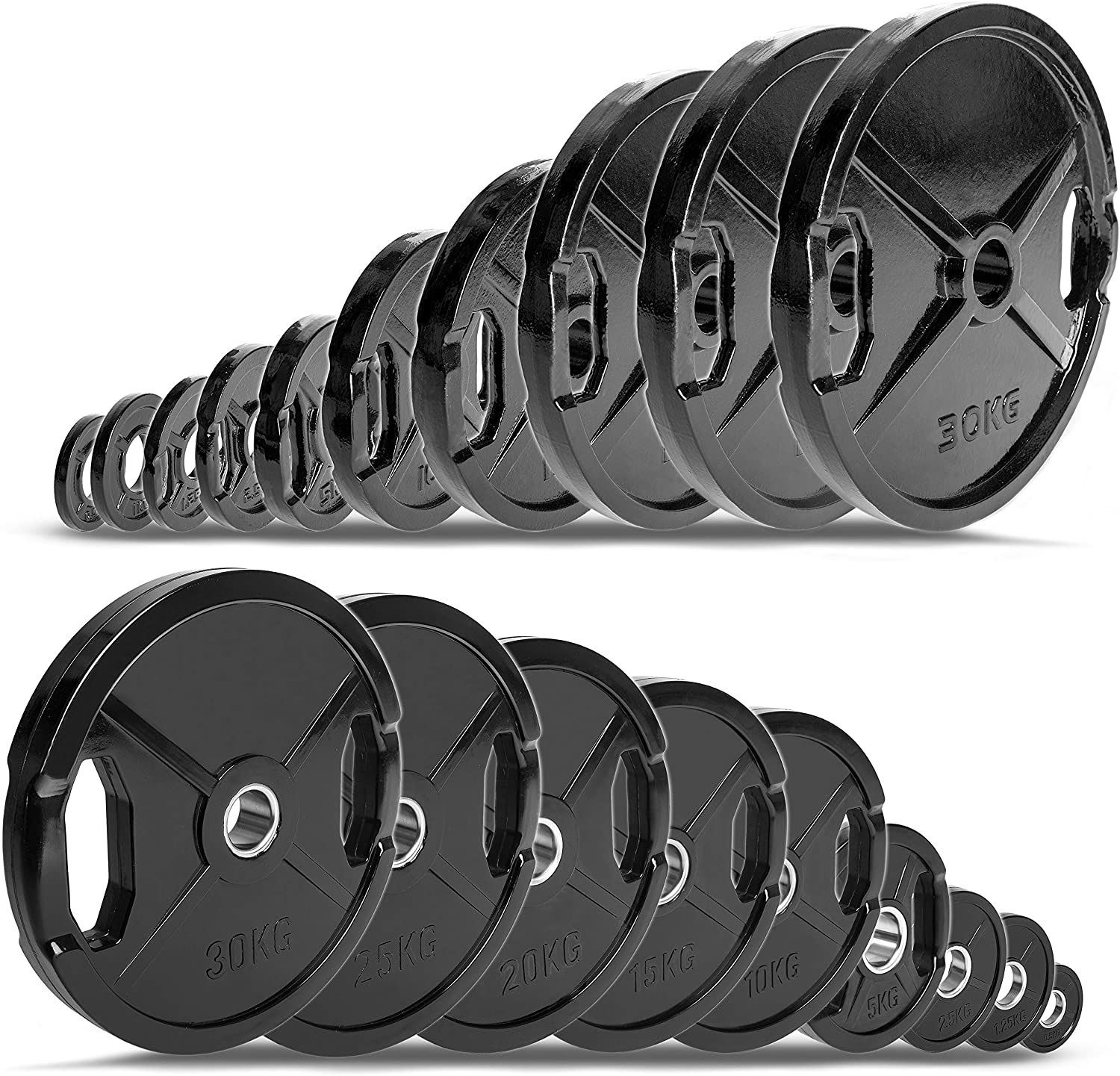 2 x 2,5 kg sport e allenamento Sports sets olimpici gommato dischi ghisa pesi per bodybuilding con fori per le maniglie G51 C.P 50 mm per competizioni 