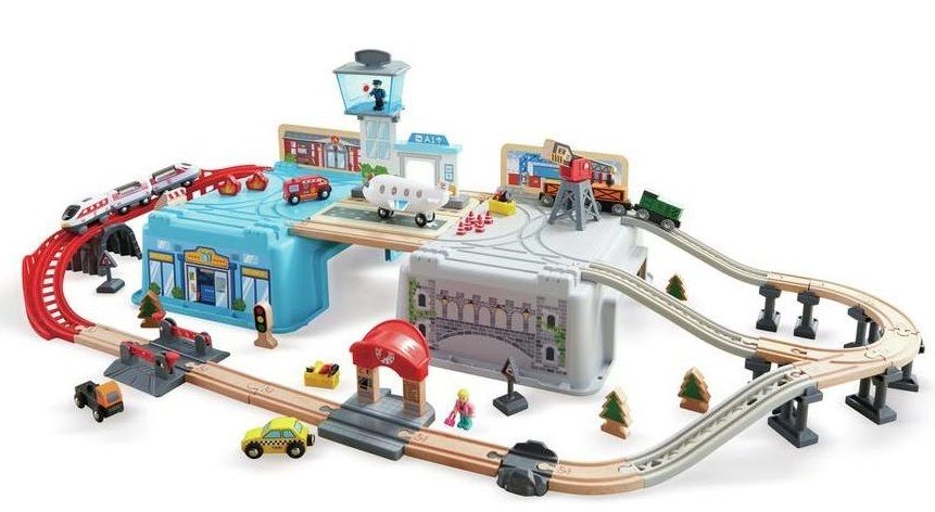 Hape Pista del treno con scatola di gioco - Set di trenini