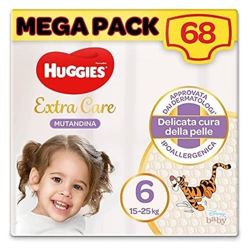 Pannolini Huggies Extra Care Taglia 6 - Mutandine Traspiranti, Pacco Mega 60 Pezzi, 15-25 Kg