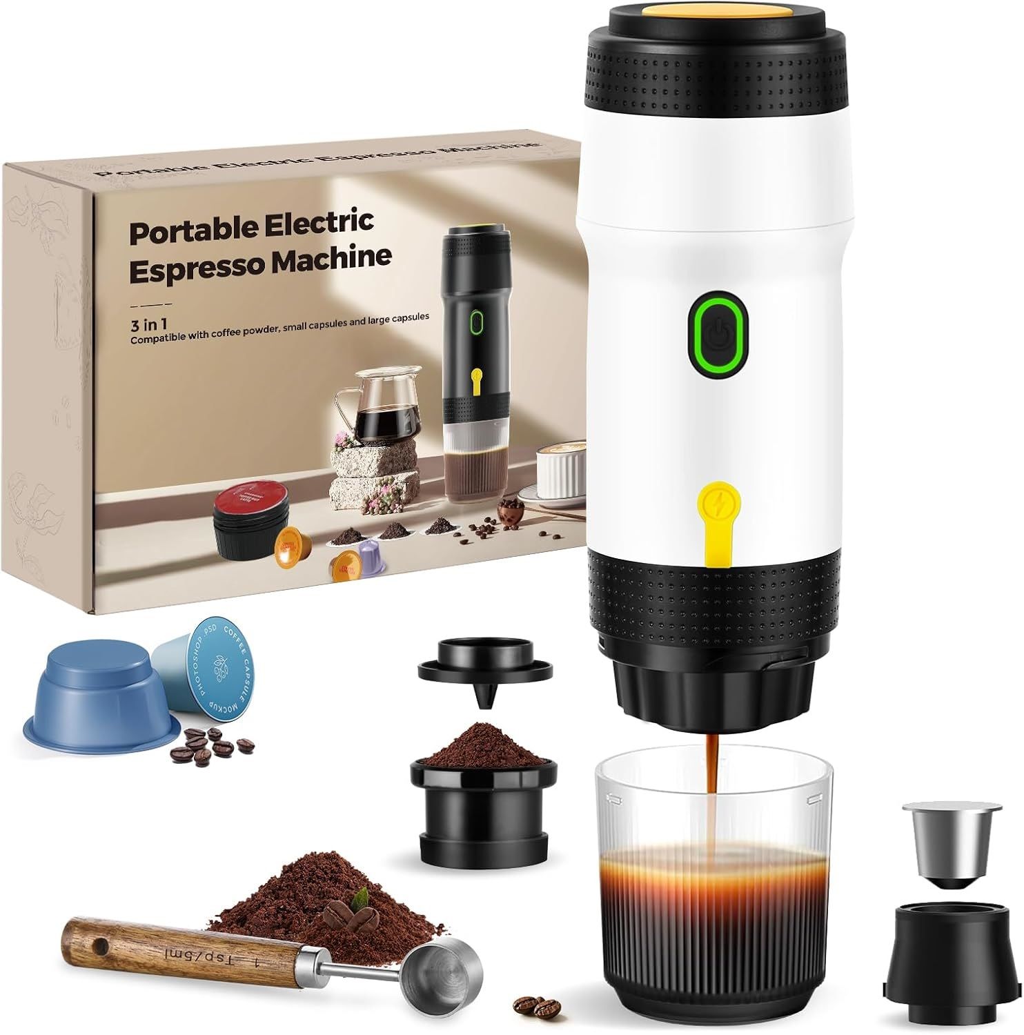 Macchina Da Caffè Elettrica Compatta, Macchina Portatile Per Capsule E Caffe In Polvere~p136827035