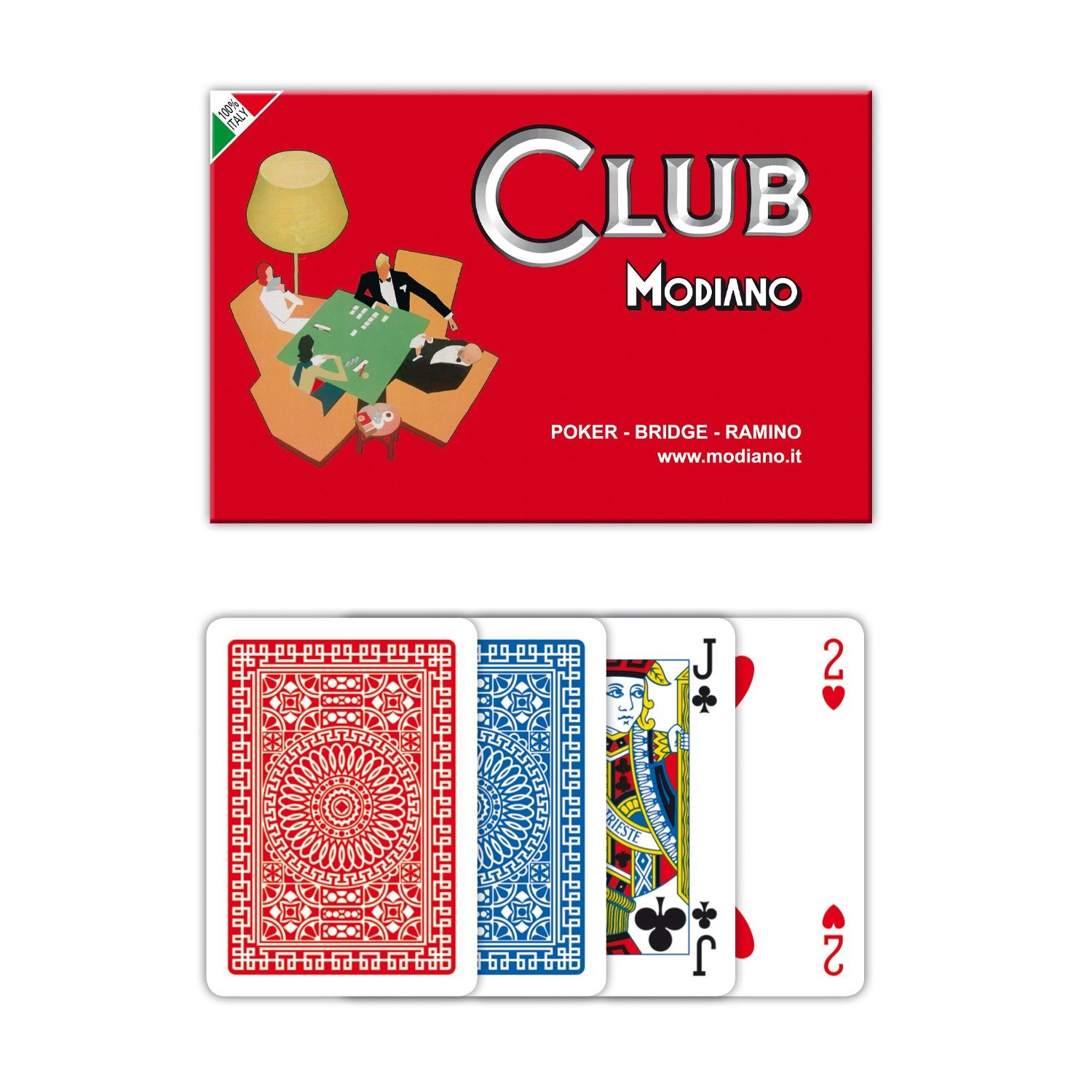 Carte da gioco ramino MODIANO 98 plastificate rosso blu poker bridge 2 mazzi 