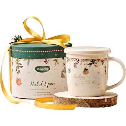 Neavita Infusiera In Ceramica Rossa Natale – Teiera Per Tisane Da 380ml Con Filtro In Acciaio E Coperchio