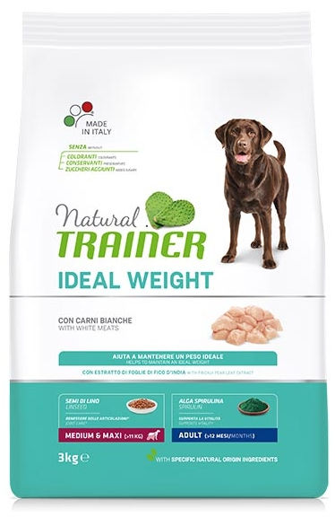 Cibo per Cani Medium/&Maxi Adult con Carni Bianche 12kg Natural Trainer Ideal Weight