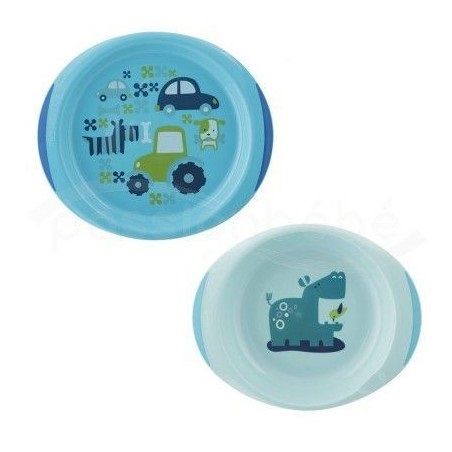 CHICCO Set Pappa Neonati 12+ Mesi Set Svezzamento 1 Piatto Fondo e 1 Piatto  Piano 2 Pezzi colore Azzurro - 16002.20