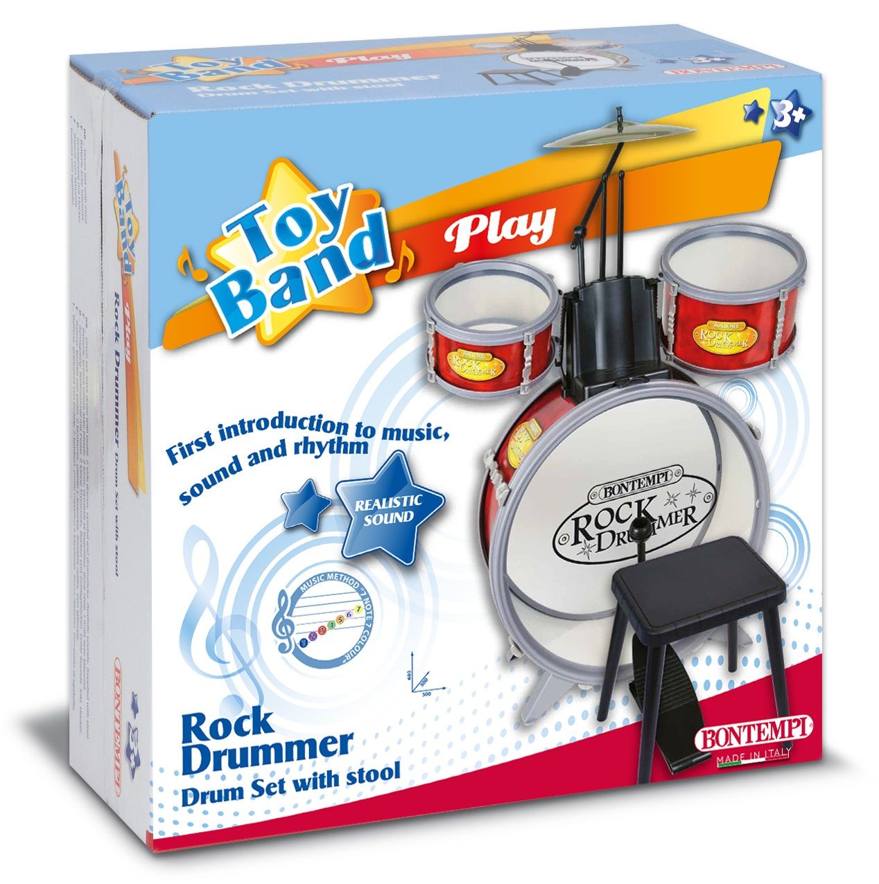 Batteria Musicale Giocattolo per Bambini Grancassa 2 Tamburi e Piatti