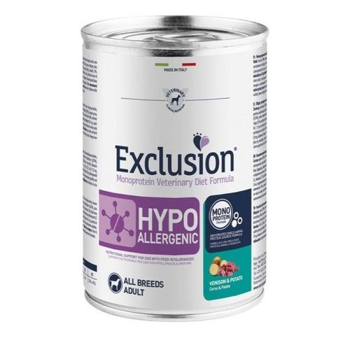 Exclusion Hypoallergenic Adult All Breeds Cane (Cervo Patate) - umido 400g