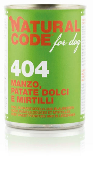Natural Code 404 Manzo Patate Dolci Mirtilli per Cane