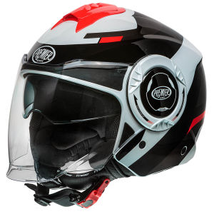 Casco Moto MPH Demi Jet Scooter - Taglia M Nero Rosso Bianco Con Visiera Lunga