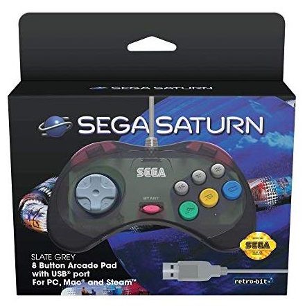 Retro-Bit Sega Saturn 8-button Arcade Pad USB Grigio