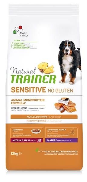 Trainer Natural Sensitive No Gluten Mature Medium&Maxi Cane (Salmone) - secco 12Kg